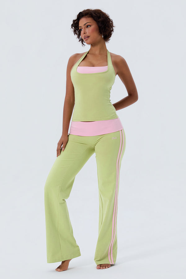 Cotton Layered Halter Tank With Built In Bra