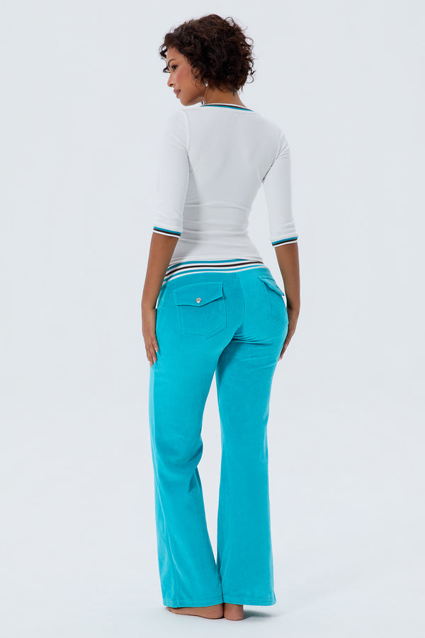 Low Rise Stripe Velour Pants