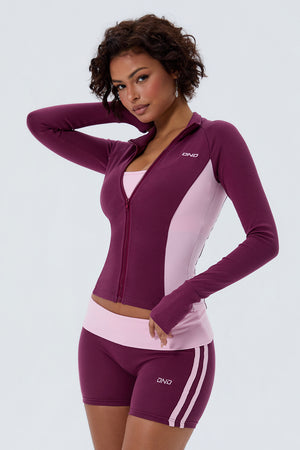 Cotton Two-Tone Contour Zip Up Jacket