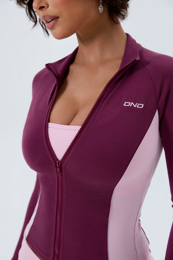 Cotton Two-Tone Contour Zip Up Jacket
