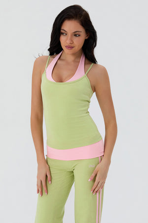 Cotton Cami Layered Halter With Built In Bra