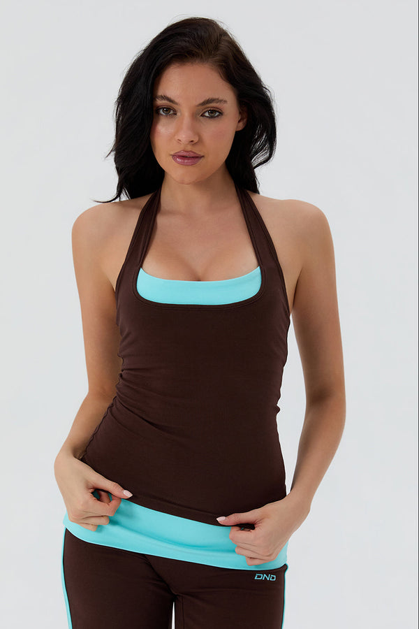 Cotton Layered Halter Tank With Built In Bra