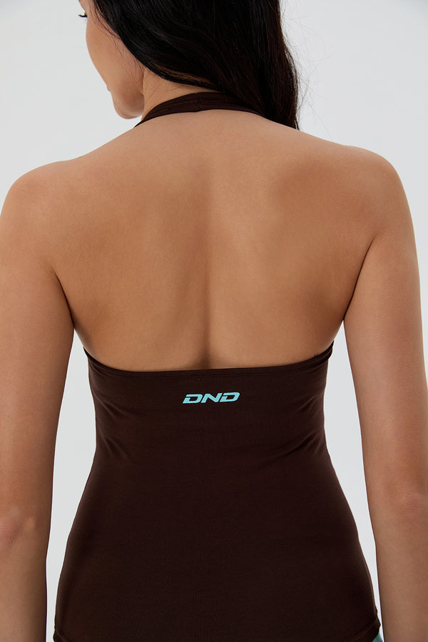 Cotton Layered Halter Tank With Built In Bra