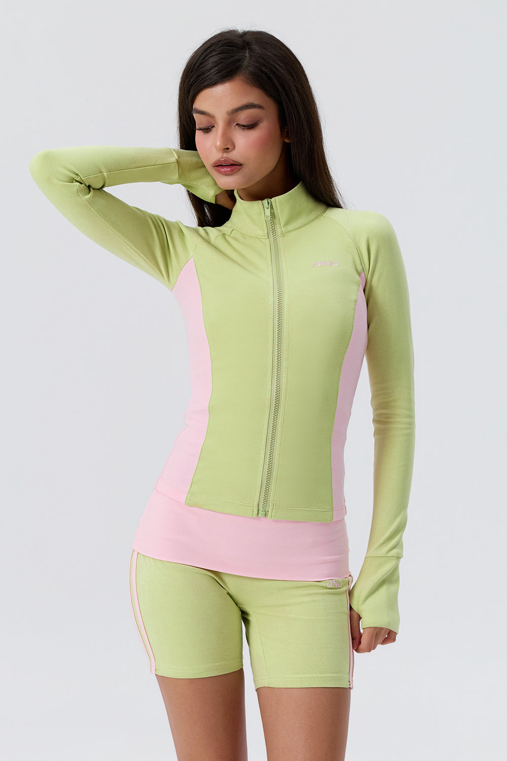 Cotton Two-Tone Contour Zip Up Jacket