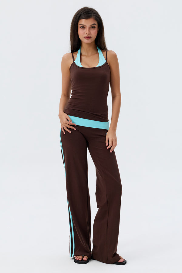 Cotton Cami Layered Halter With Built In Bra
