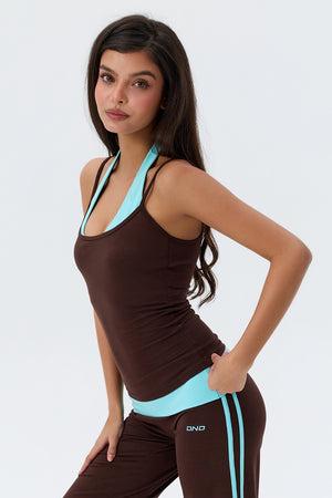 Cotton Cami Layered Halter With Built In Bra