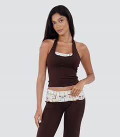Butter Cotton Layered Halter Tank With Built In Bra