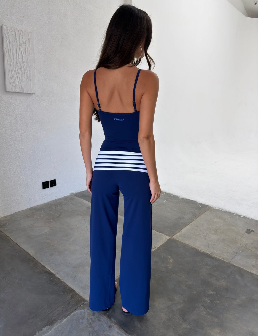 Two Tone Fold-over Straight-Leg Pants