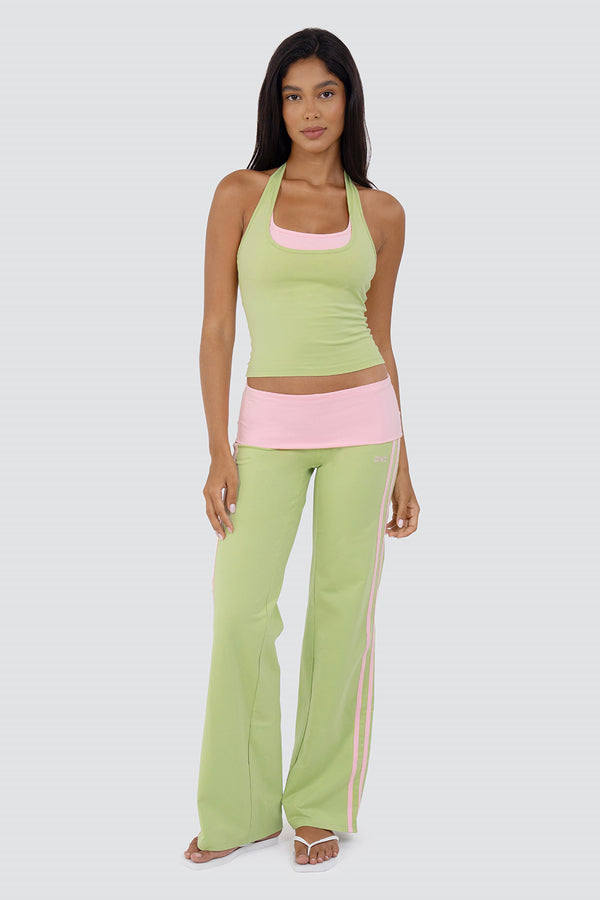 Cotton Layered Halter Tank With Built In Bra